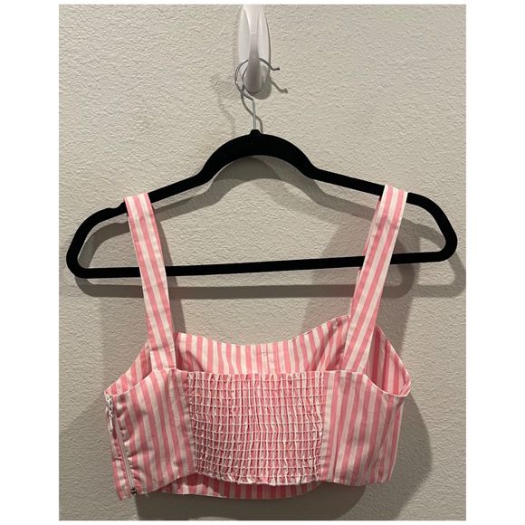 SHOW ME YOUR MUMU X BARBIE Striped  Pink White Crooped Top - Picture 5 of 5